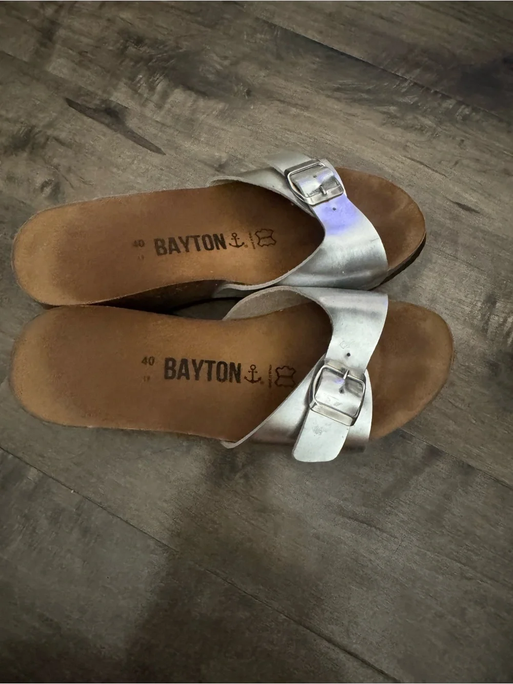 Bayton Luna Silver Cork Wedge Slide Sandals